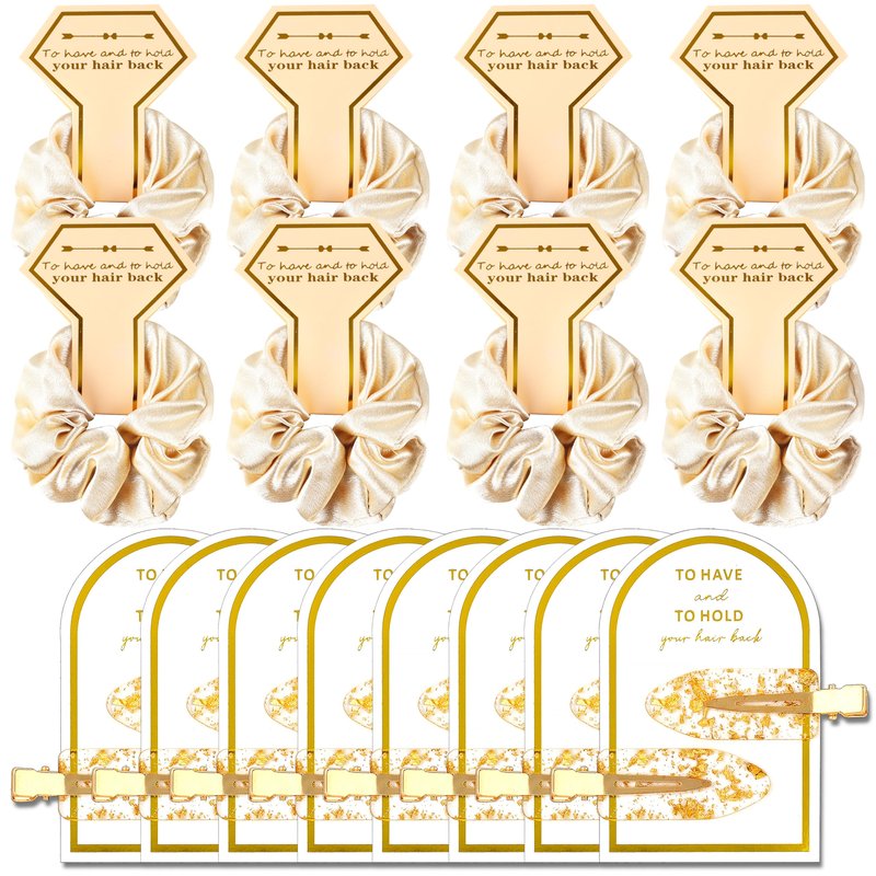 Zkptops 24Pcs Bridesmaid Proposal Gifts Bulk Cute Golden Glitter Hair Clips Soft Silk Satin Scrunchies Set for Bridal Wedding Bachelorette Party Favors Gift Bridesmaid Hair Accessories for Women Girls