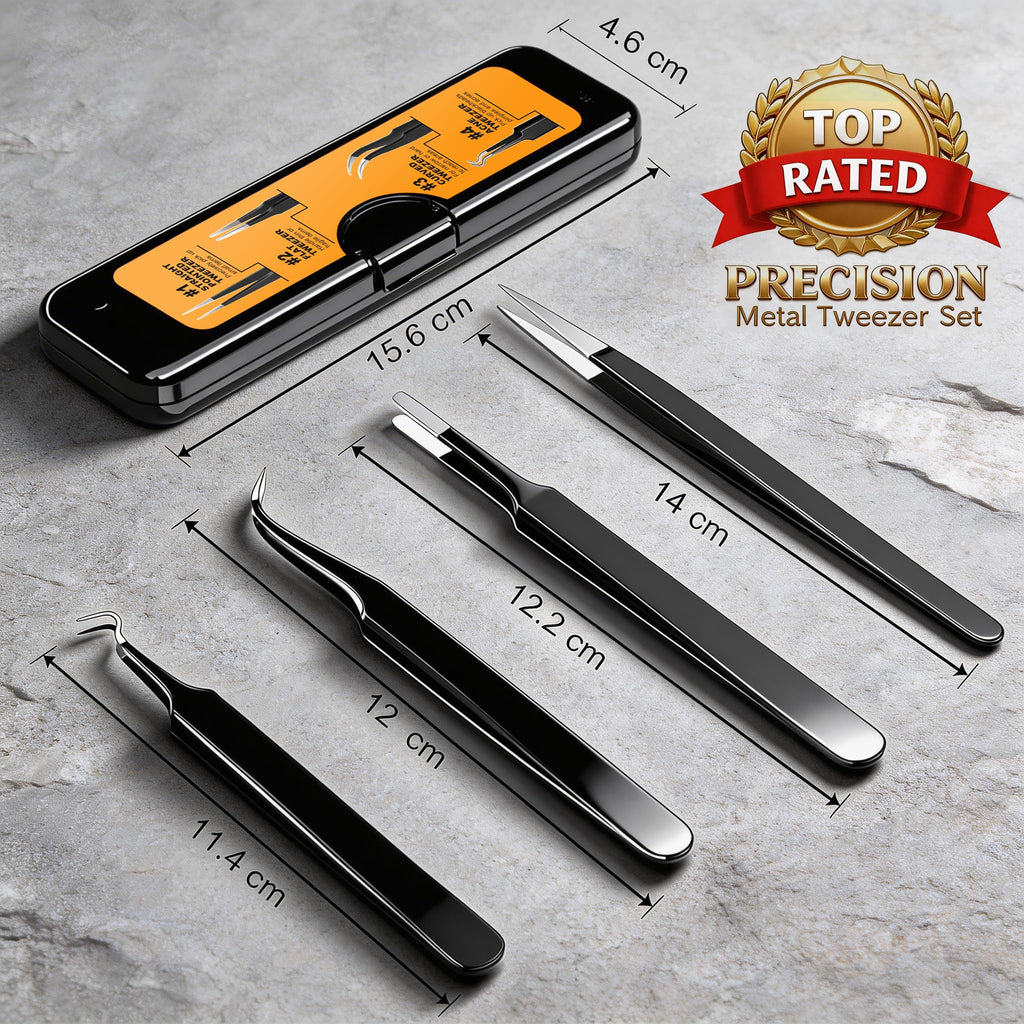 G.CATACC 4-Pack Precision Tweezers Set, Curved and Pointed Tweezer