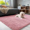OLANLY Soft Fluffy 3x5 Machine Washable Bedside Rug - Ideal Indoor Carpet for Kids & Nursery, Pale Pink