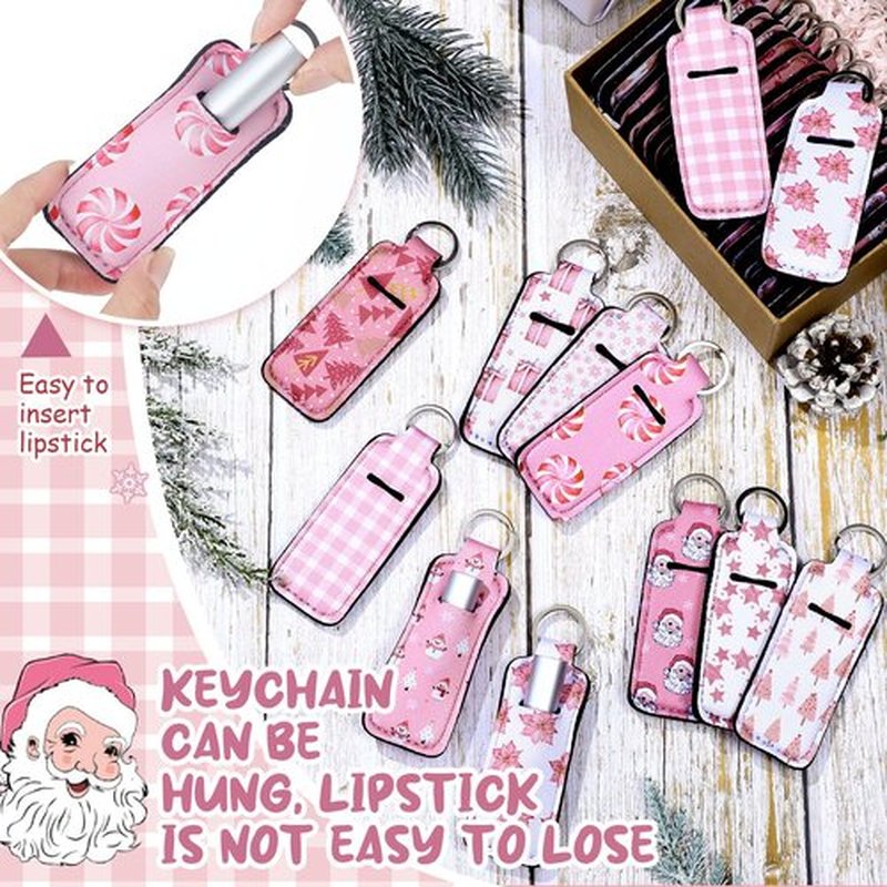 Ctosree 40 Pcs Christmas Theme Lipstick Holder with Portable Clip on Lip Gloss Sleeve Pouch Lipstick Holder Pocket Lip Balm Holder for Xmas Employee Gifts Coworker Nurse Teachers (Sweet Pattern)