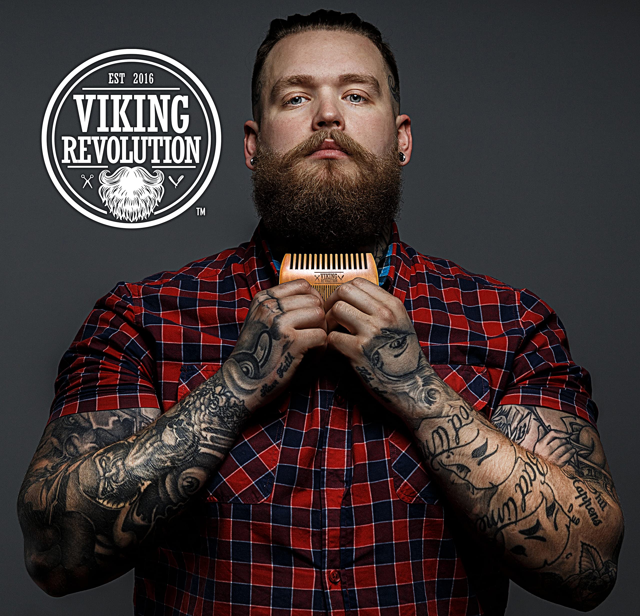Viking Revolution Wooden Beard Comb and Case - Pocket Comb