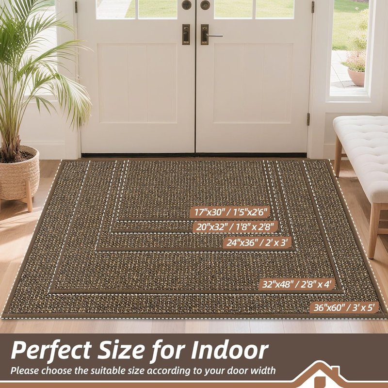 BEQHAUSE Dirt Trapper Door Mat - Non-Slip, Washable, Absorbent | 36" x 60" Brown Entrance Mat