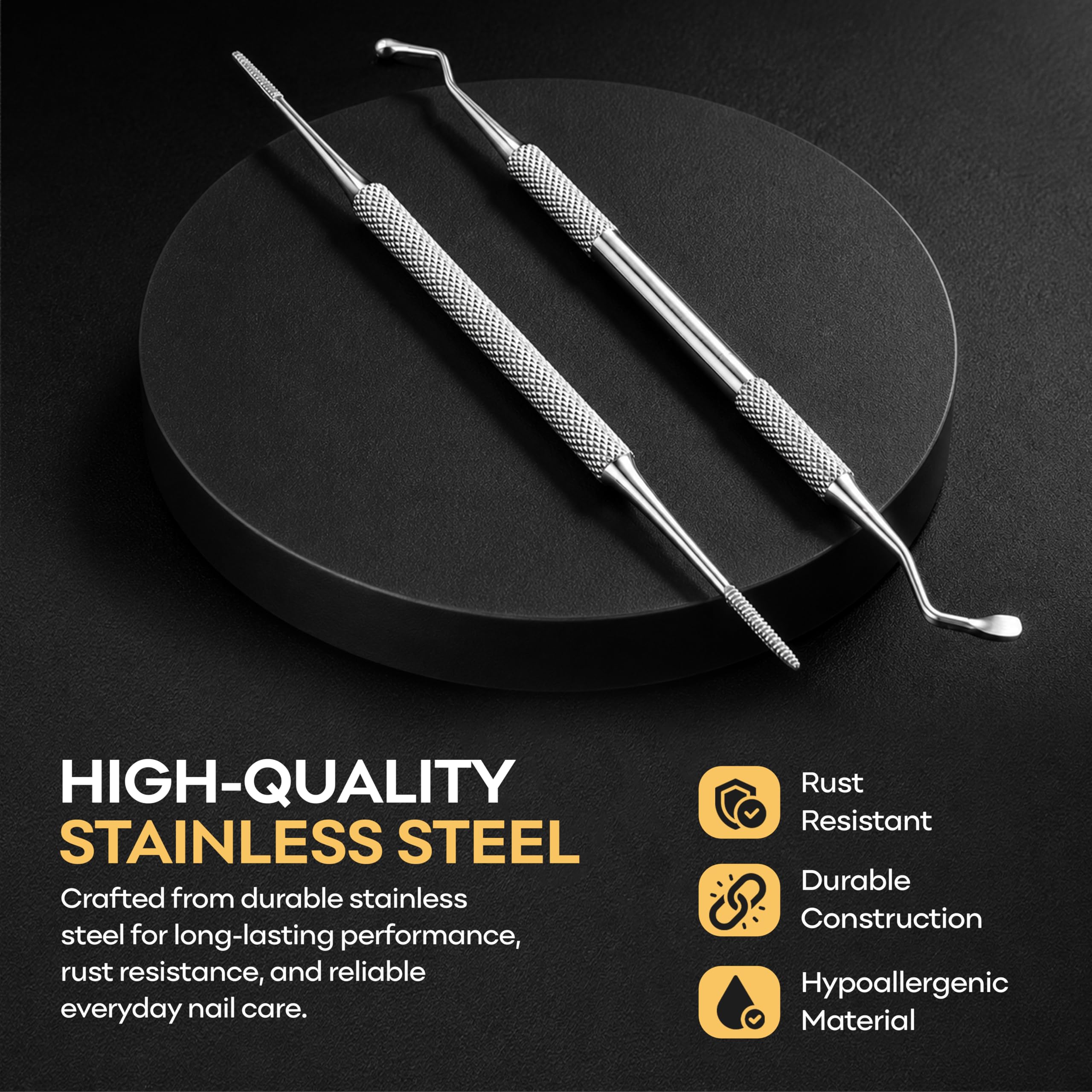 Ingrown Toenail Removal Kit - Under Nail Cleaner Tool Double Ended Nail Lifter & Nail File Cleaning Scooper Curette Tools Trimmer Medical Grade Stainless Steel Manicure Pedicure Nail Care Set by Krisp
