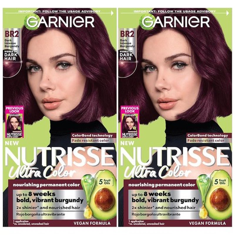 Garnier Nutrisse Ultra Color Hair Dye - Bold, Fade-Resistant Results for Up to 8 Weeks | BR2 Dark Intense Burgundy, 2 Count
