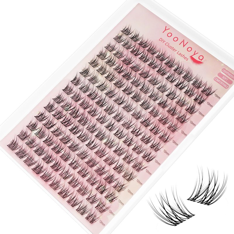 YOONOYA Wispy Lash Clusters 140 Pcs 10mm Short Eyelash Clusters C Curl Cluster Eyelash Extensions Natural Wispy Cluster Lashes Reusable Individual Invisible Band Lash clusters (QX-10mm)