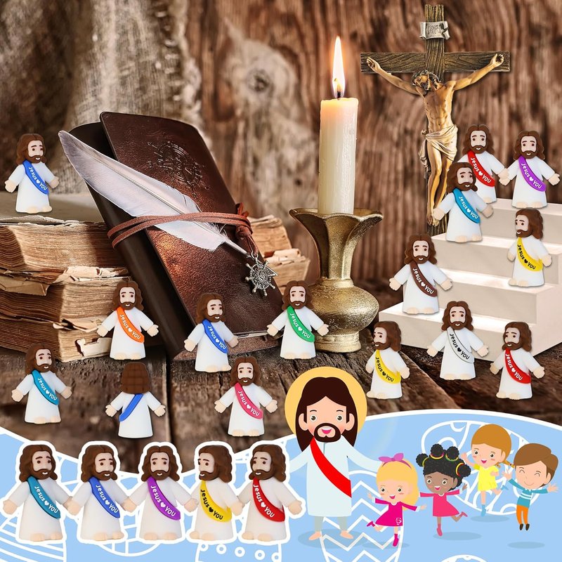 Bamamon Mini Jesus Figurines - 30 Pcs Easter Party Favors | Perfect for Sunday School & Baptism Gifts