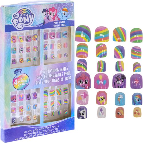 My Little Pony - Townley Girl 48 Pcs Press-On Nails Artificial False Nails Set for girls, kids with Pre-Glue Full Cover Acrylic Nail Tip Kit, Ages 6+ for Parties, Sleepovers and Makeovers