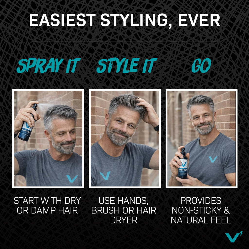 VOLT Grooming Surf Sea Salt Spray for Men, Hair & Beard Natural Volumizing Texture Spray with Activated Charcoal, Sea Kelp, Aerosol Free Hair Texturizer, Fragrance Free, 2.7 Fl Oz TSA Travel Bottle