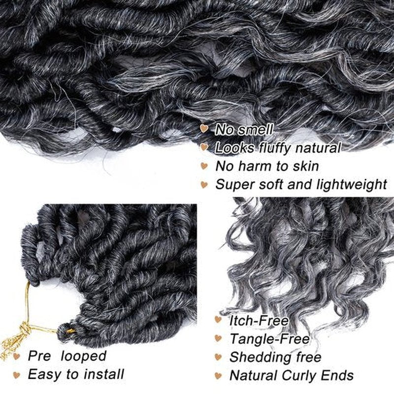 LIYATE Goddess Faux Locs Crochet Hair 12 Inch 6 Packs Grey Crochet Hair for Black Women Pre Looped Soft River Locs Crochet Braids with Curly Hair Boho Style Hair Extensions(T1B/Gray)