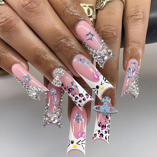GAWRJ 104 Pcs Long Lasting Metal Alloy Nail Charms Kit, Perfect for Unique Nail Art Decorations, Including Silver Stars, Planets, Hollow Crosses & Gemstone Pins, Affordable and Detailed