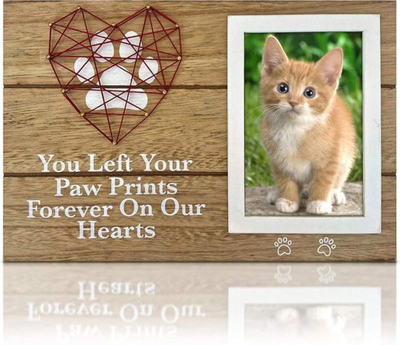OakiWay Pet Memorial Picture Frame - 4x6 Paw Prints & Woven Heart Design | Remembrance Gift for Dog & Cat Loss