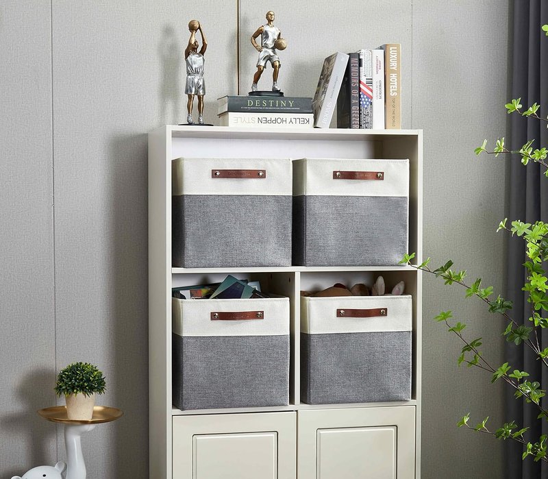 DECOMOMO Fabric Cube Storage Bins - Stylish Organizer Baskets for Kallax & Cubbies | Grey & White, 11-Inch Cube - 4 Pack