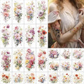 Everjoy Flower Temporary Tattoo Sleeve Sheets Kit, 12 Large Watercolor Floral Tattoo Stickers, 13 Small Fake Flower Tattoo Designs for Women and Girls