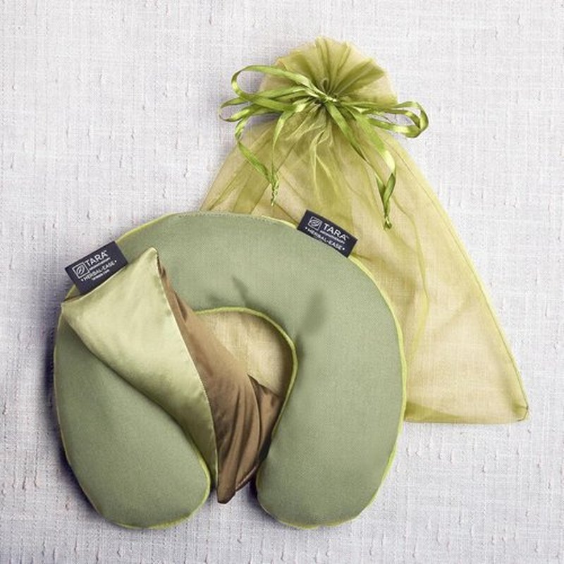 TARA Spa Therapy Herbal-Ease Aromatherapy Pillow Set - Neck & Silk Eye Pillow in Green Olive