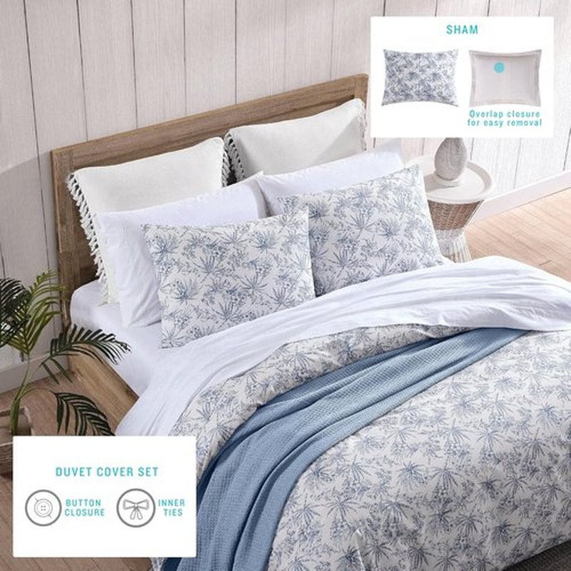 Tommy Bahama King Size Sheets Set - Crisp Cooling Cotton Percale with Matching Pillowcases & Fitted Sheet | Pen and Ink Palm Blue