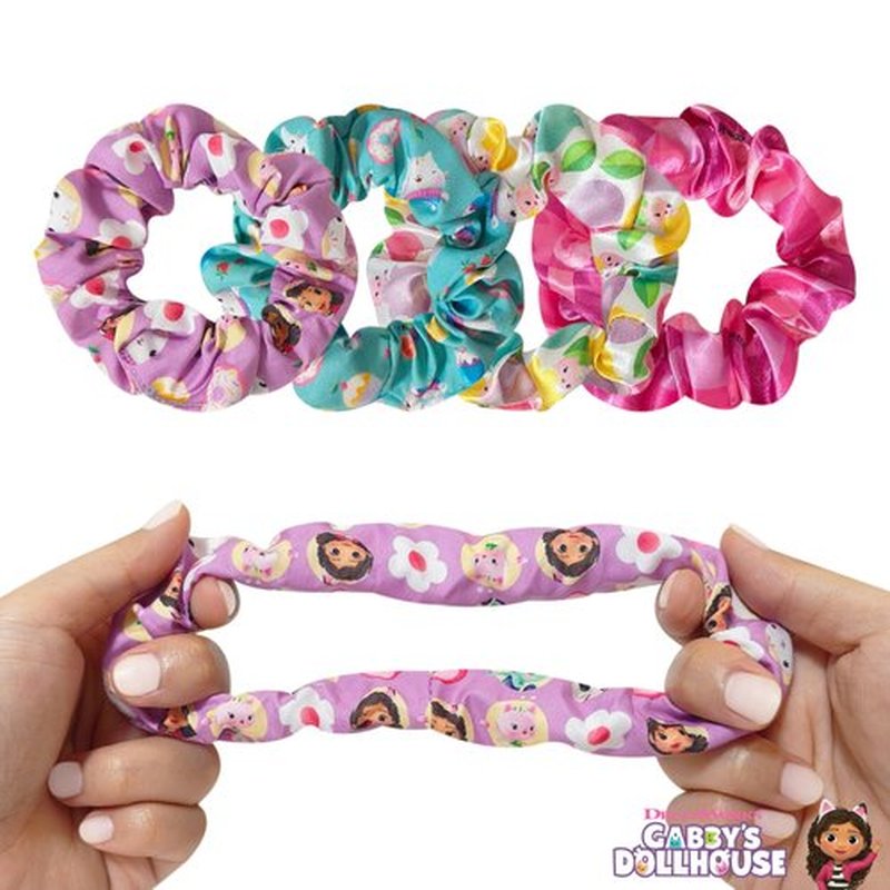 LUV HER Gabby's Dollhouse Cute Scrunchies for Girls of All Ages - 4 Large Hair Scrunchies - 4 Printed Scrunchies with Your Favorite Characters - Hair Accessories for girls 3+