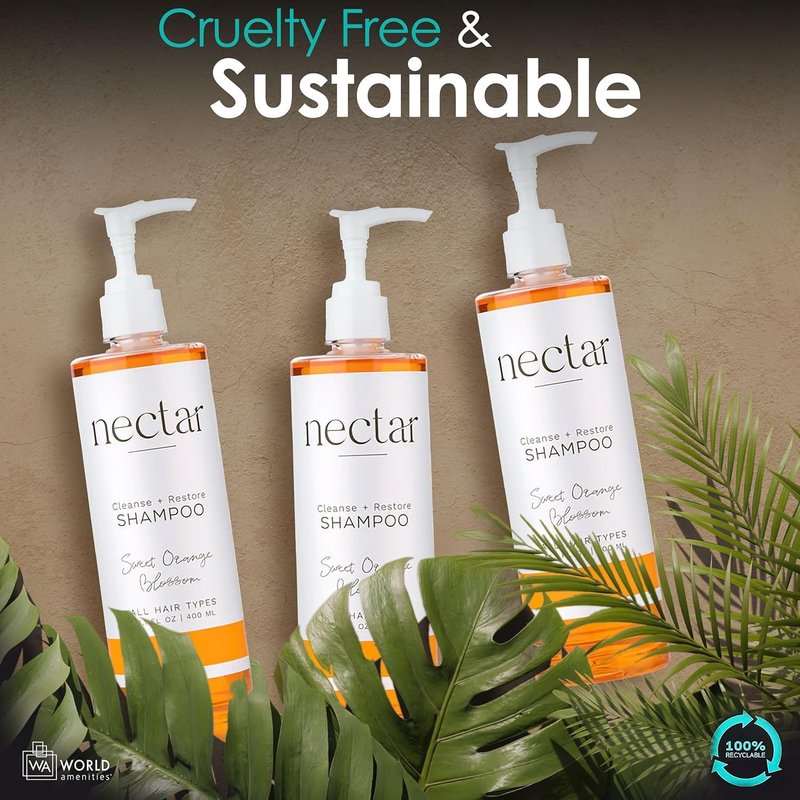 World Amenities Nectar Pump Bottle Hair Shampoo - Orange Blossom Balancing Formula with Vitamins & Minerals