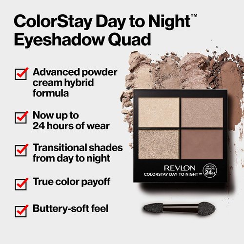REVLON ColorStay Eyeshadow Quad - Longwear Palette with Transitional Shades & Buttery Soft Feel | 580 Gorgeous, 0.16 oz