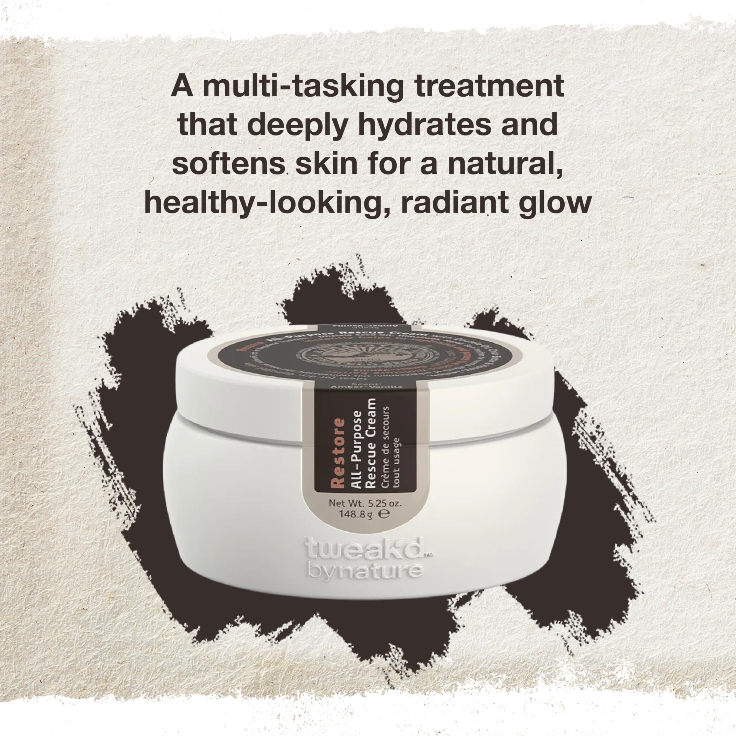 Tweak’d by Nature - Restore All-Purpose Rescue Cream for Dry Skin, Moisturizing 5-in-1 Formula Replaces AM, PM, Eye Cream, Hydrating Body Lotion for Women, and Primer, Fragrance Free (5.25oz)