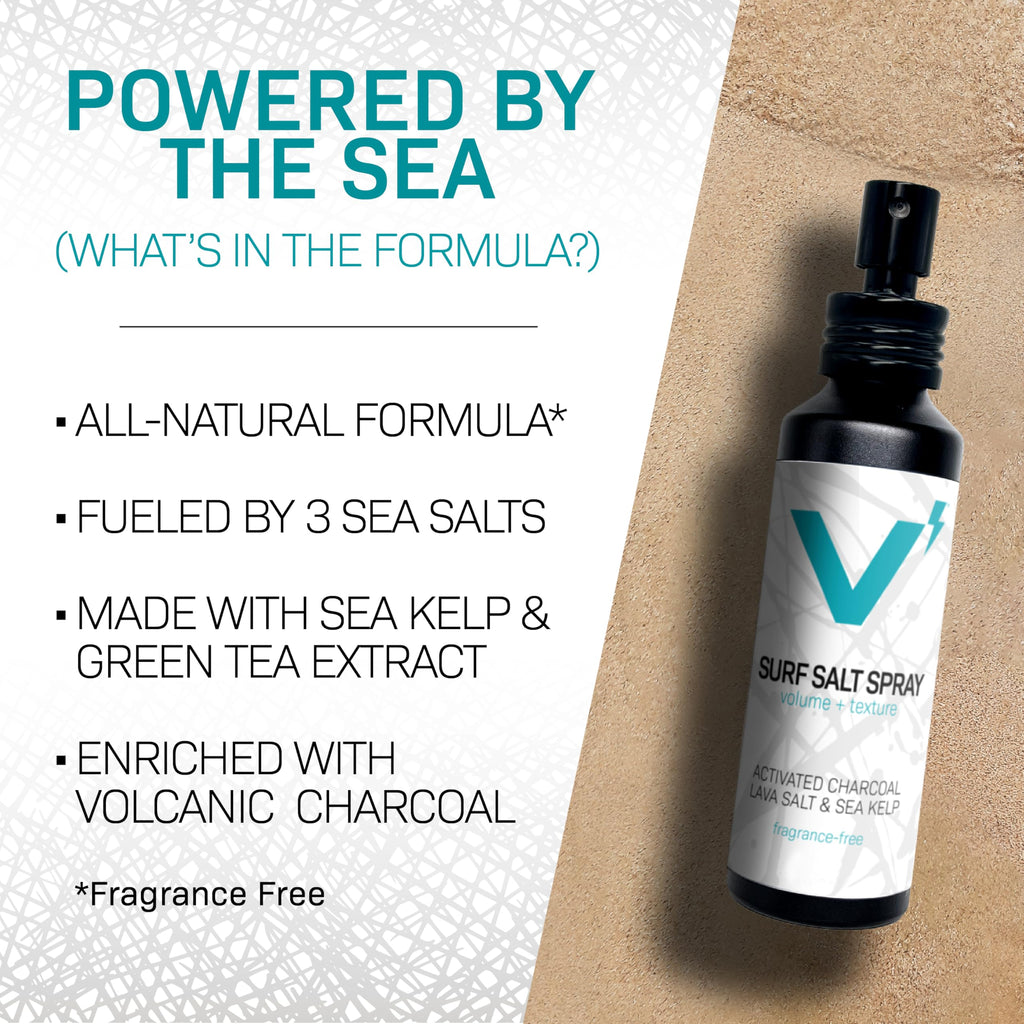 VOLT Grooming Surf Sea Salt Spray for Men, Hair & Beard Natural Volumizing Texture Spray with Activated Charcoal, Sea Kelp, Aerosol Free Hair Texturizer, Fragrance Free, 2.7 Fl Oz TSA Travel Bottle