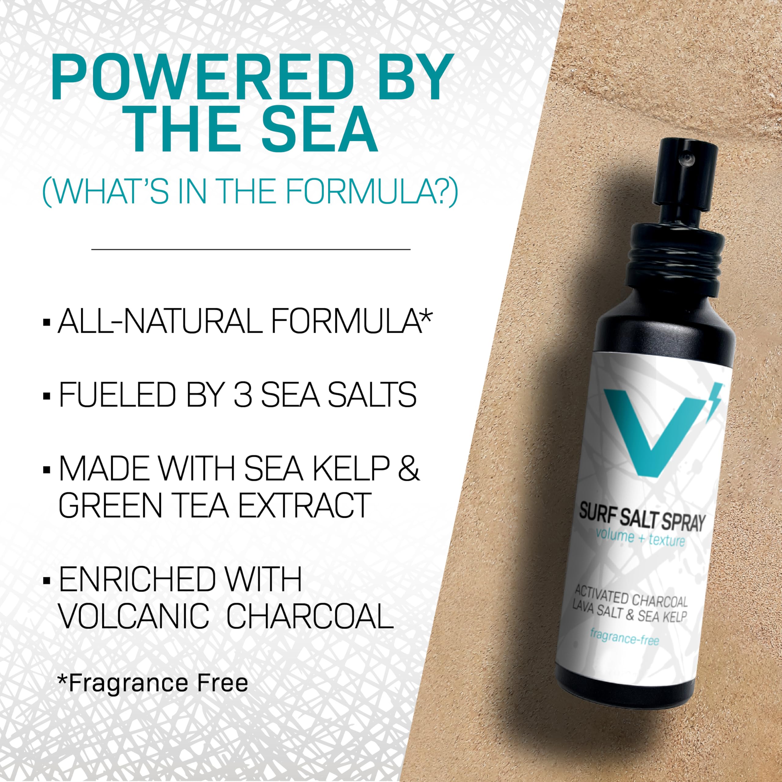 VOLT Grooming Surf Sea Salt Spray for Men, Hair & Beard Natural Volumizing Texture Spray with Activated Charcoal, Sea Kelp, Aerosol Free Hair Texturizer, Fragrance Free, 2.7 Fl Oz TSA Travel Bottle