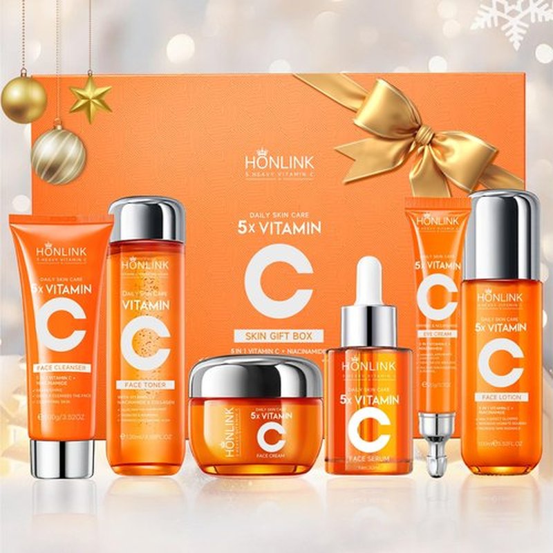 Glown 6-Piece Hydrating Skincare Set with Vitamin C & Niacinamide,Complete Face & Body Care Kit with Cleanser,Toner,Serum,Moisturizer,Eye Cream & Body Lotion | Valentine’s Day Skincare Gift for Women