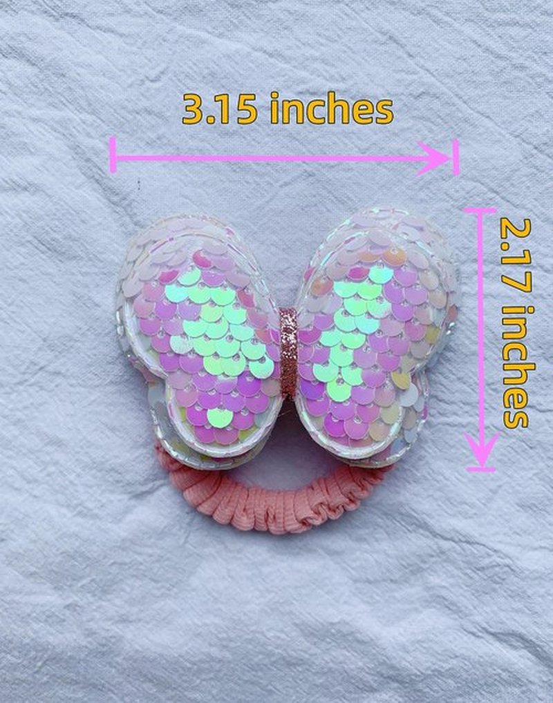 Lemeilleur 14 Pcs Sequined Butterfly Hair Ties Bow Hair Ties Elastic Rubber Bands Hair Scrunchies for Toddlers Girls Rainbow Sequin Sparkle Ponytail Holders Hair Accessories