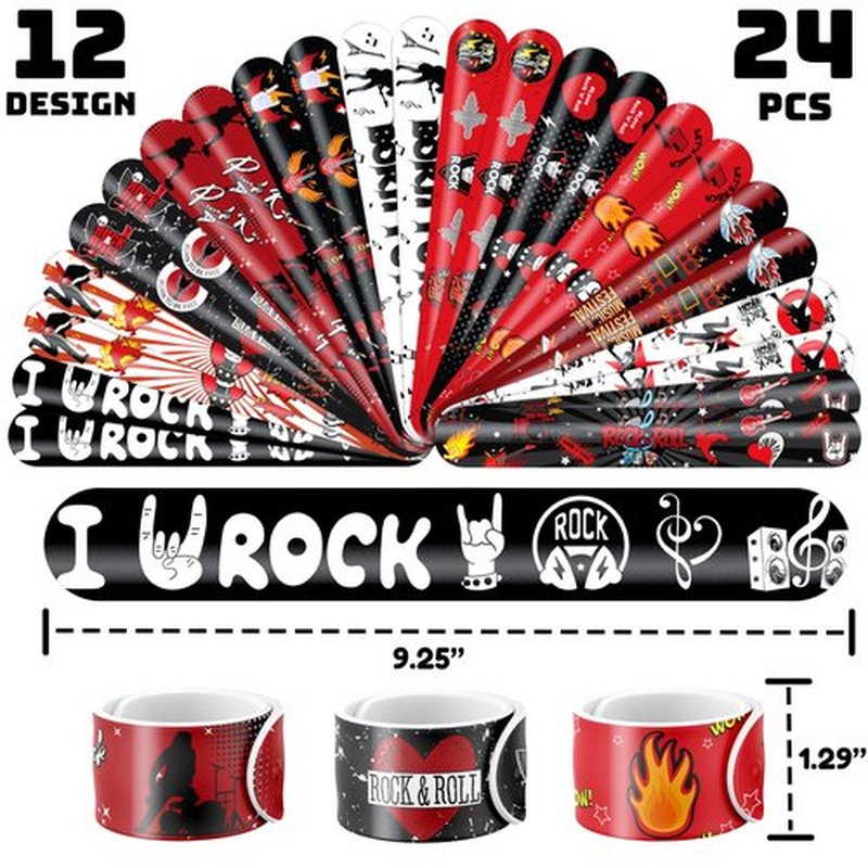 Cherisnowy 72PCS Rock and Roll Party Set 48PCS Temporary Tattoos 24PCS Slap Bracelets Music Themed Birthday Supplies, Baby Shower Gifts, Classroom Rewards & Party Decor for Kids Boys Girls