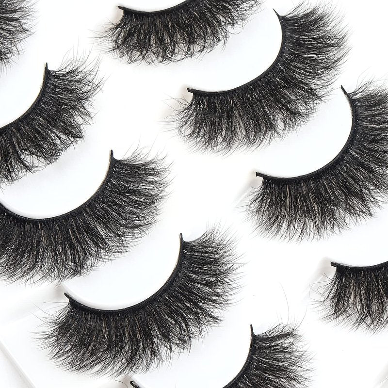Wleec Beauty Full Dramatic False Eyelashes 7 Pairs Fluffy Eyelash 18mm Handmade 3D Faux Mink Lashes Pack FM31