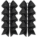 DEEKA 8PCS Black Stripes Glitter Cheer Bows with Iridescent Rhinestones Large 8" Competition Bow Cheer Hair Bows Elastic Band Ponytail Holder for Cheerleader Girls Softball Football Sports (Black)