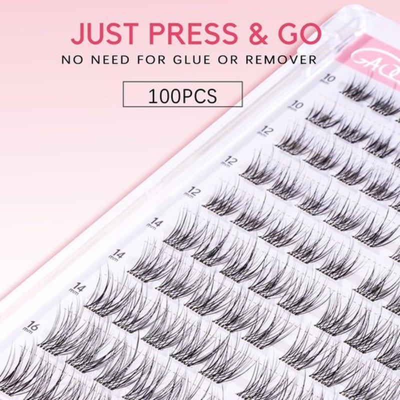 GAQQI Self Adhesive Eyelash Clusters, Natural Look No Glue Lashes 10-16mm, No Band Self Adhesive Lash Clusters 100pcs, Press On Lashes Invisible Band, With Lash Tweezer (LACE)