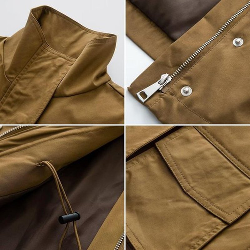 FindThy Women's Utility Jacket - Casual Stand Collar with Drawstring Waist & Multi Pockets | Stylish Outerwear