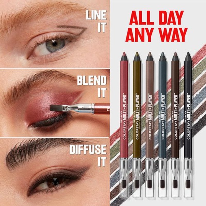 REVLON ColorStay Multiplayer Liquid-Glide Eye Pencil, Multi-Use Makeup With Blending Brush, Blends Then Sets, Creamy Texture, Waterproof, Smudge-proof, Longwearing, 402 High Stakes, 0.03 Oz