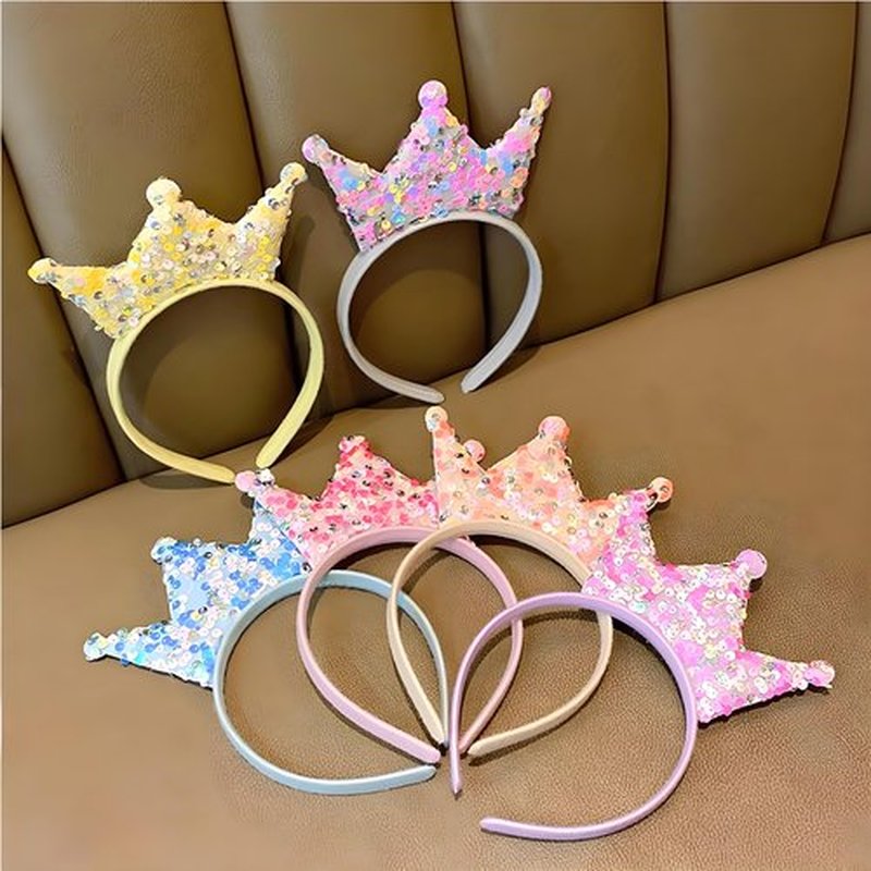Acshio 12 Pack Princess Crown Headband, Glitter Sequin Crown Headband, Shiny Tiaras and Crowns Hair Accessories for Birthday Party, Gifts