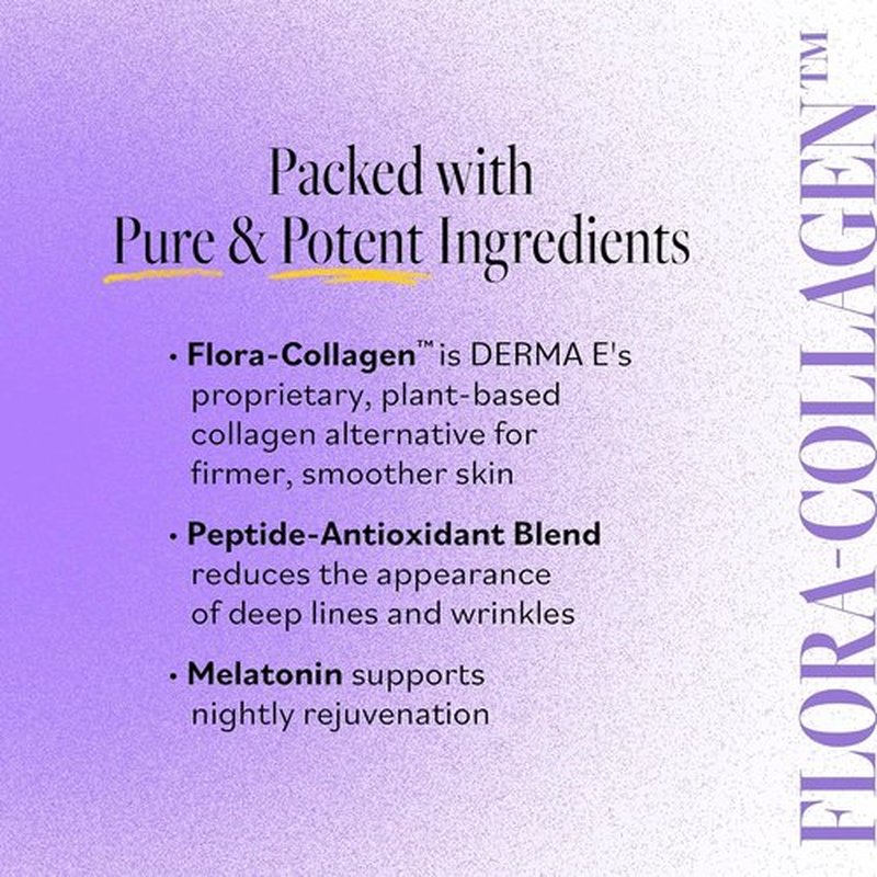 Derma E Advanced Peptides Night Moisturizer - Hydrating Vegan Flora-Collagen Cream for Elasticity & Wrinkle Reduction, 2 Oz