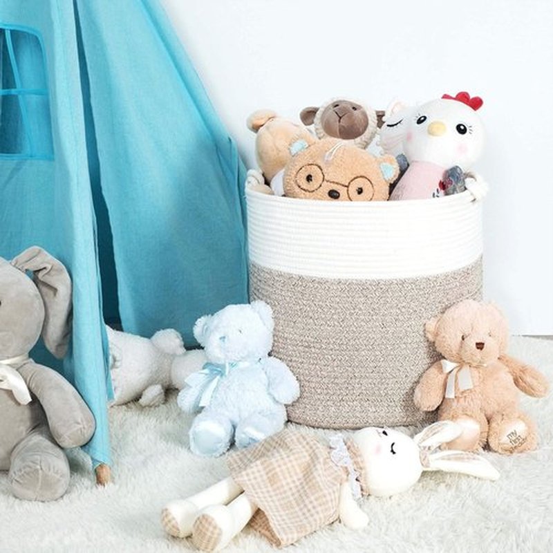 MINTWOOD Design Woven Cotton Rope Storage Basket - 15 x 14.2 Inches | Light Brown Toy & Laundry Hamper