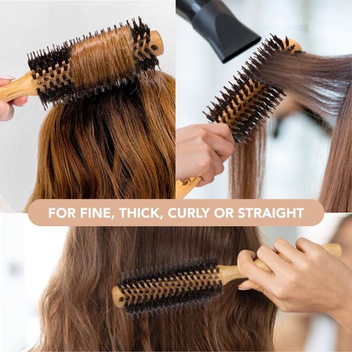 Tada Natural Beauty Round Brush for Blow Out Bamboo Hair Brush l Detangling Brush for Women, Men, and Kids (Boar round brush)