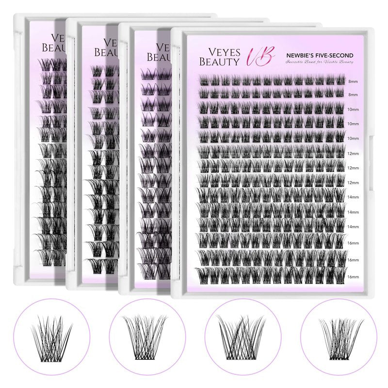 VEYESBEAUTY Lash Clusters Individual Eyelash Extensions Thin & Invisible Band DIY False Eyelashes for Self-application Newbie's Five-Second Series Wispy Lash Tray, Dreamy 8-16mm Mixed Length