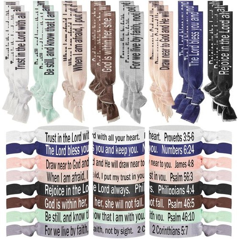 Solsew 48 Pcs Christian Gifts Bulk for Women Bible Verses Christian Hair Ties Motivational Religious Gifts Bracelet Inspirational Elastic Wristbands Church Gift for Mother's Day Easter (Pastel)