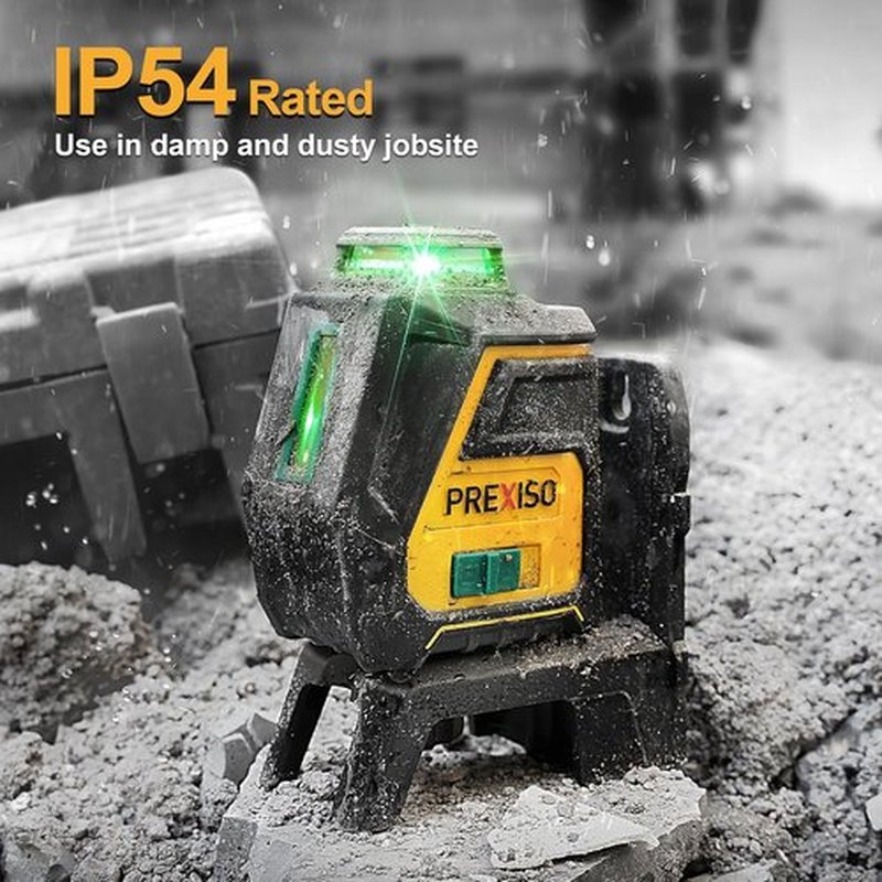 PREXISO 360 Laser Level - Rechargeable Green Vertical Line Laser with Tripod | 100Ft Range & 3 Brightness Settings