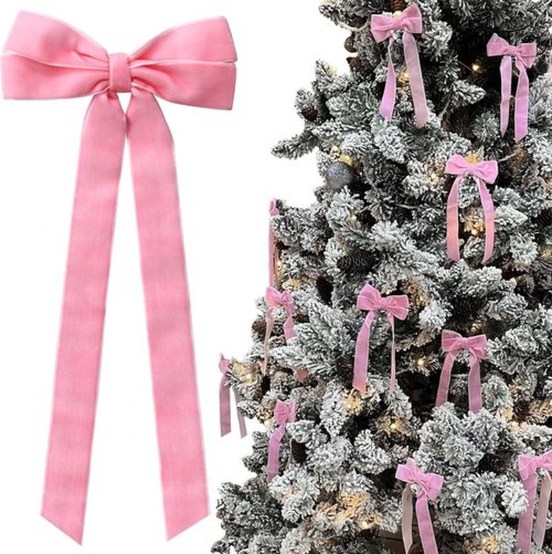 Skiennix 12Pcs Pink Velvet Bows - Elegant Valentine's Day Tree Decorations | 5in x 10in Easter & Spring Ornaments