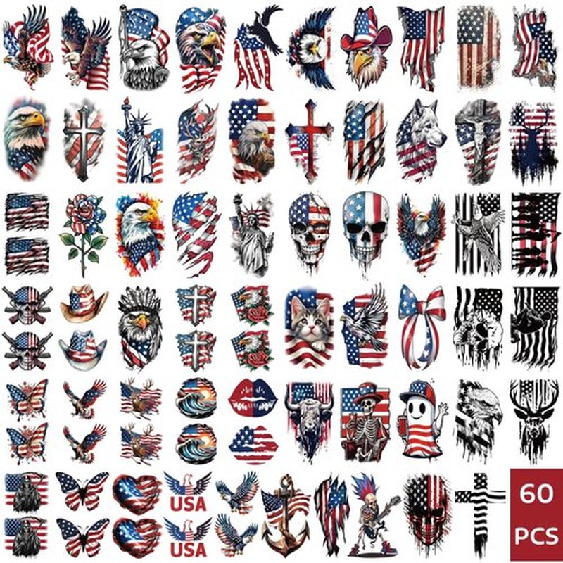 Independence Day Temporary Tattoos for Adults, 77 Sheets 4th of July Fake Tattoos Sleeve, Patriotic American Flag Waterproof Tattoo Stickers for Men Women Kids