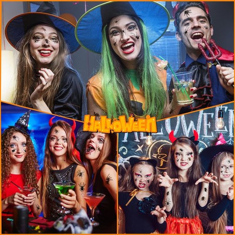 JoyfulGlam 110+ PCS Halloween Face Tattoos, Spider Tattoo Temporary, Halloween Witch Makeup for Women, Halloween Costume Accessories for Adult Kids