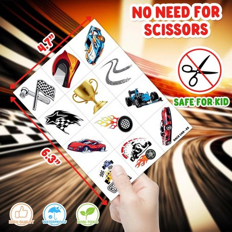 48PCS Race Car Party Favors - 24PCS Temporary Tattoos & 24PCS Stick Hands - Perfect Birthday Party Supplies, Goodie Bag Stuffers, Treasure Box Toys, Classroom Prizes, and Student Gifts