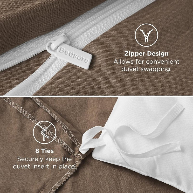 Bedsure Coffee Duvet Cover - Soft Cotton-Like Polyester Bedding Set | Full Size 80x90 Inches, 3 Pieces with Zipper Closure & 2 Pillow Shams
