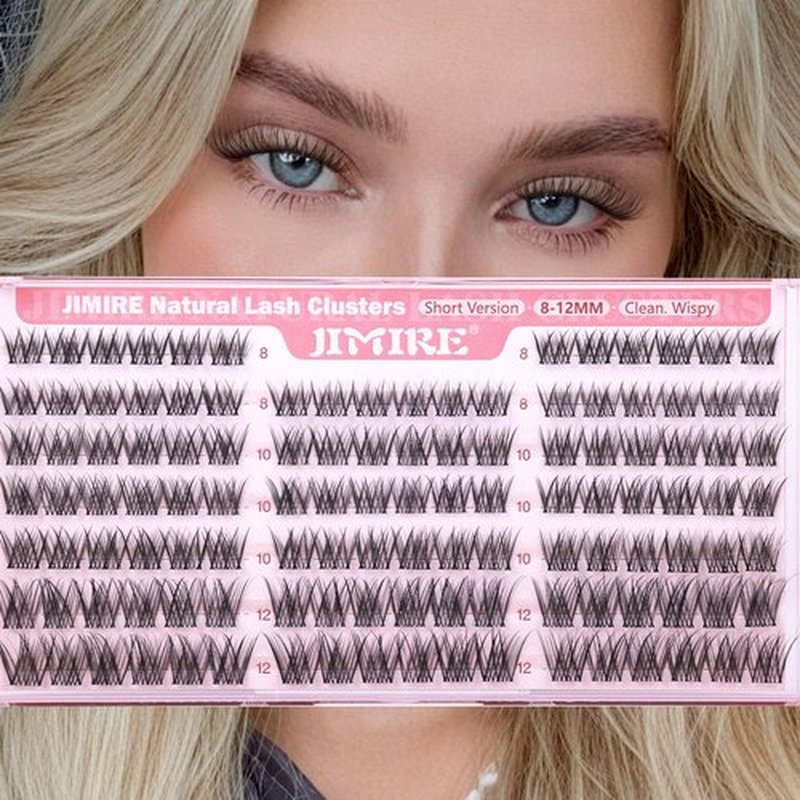 Natural Lash Clusters 8-12MM Short Eyelash Clusters Wispy Lashes Clusters with Clear Band C-Curly Cluster Eyelash Extensions 120Pcs DIY Lash Extensions at Home by JIMIRE