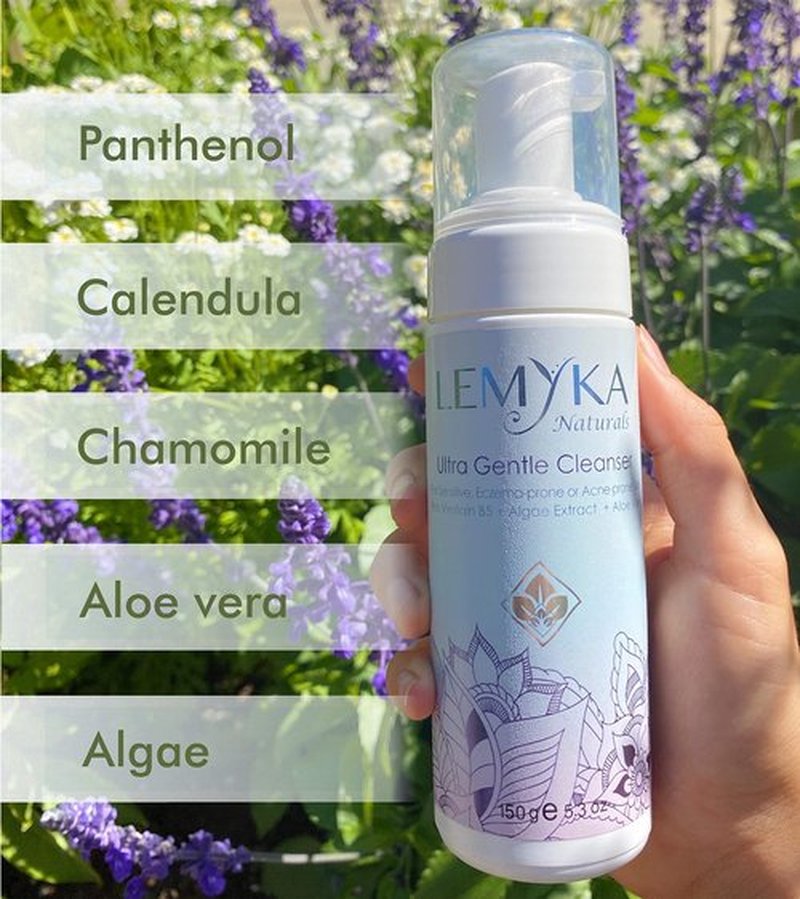 LEMYKA Foaming Face Wash - Gentle, hydrating for Rosacea, Eczema-prone, Acne, Dry, Sensitive Skin, Natural Facial Cleanser, pH 5.5, Fragrance-free, SLS-free, Paraben-free, 5.8OZ