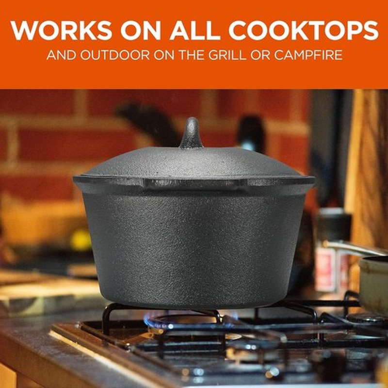 Commercial Chef 2-Qt. Cast Iron Saucepan with Lid - Pre-Seasoned, Works on All Cooktops & Grills