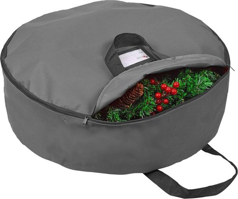 Primode Heavy Duty Christmas Wreath Storage Bag - Durable 600D Oxford Polyester, 24" Gray Holder