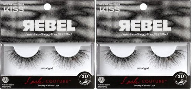KISS Lash Couture Rebel Collection, False Eyelashes, 'Smudged', 14 mm, Includes 1 Pair Of Lash, Contact Lens Friendly, Easy to Apply, Reusable Strip Lashes (Pack of 2)